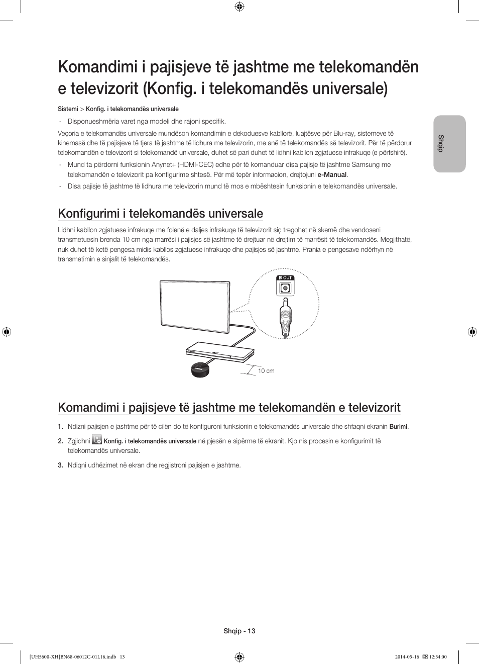 Konfigurimi i telekomandës universale | Samsung UE22H5610AW User Manual | Page 213 / 321