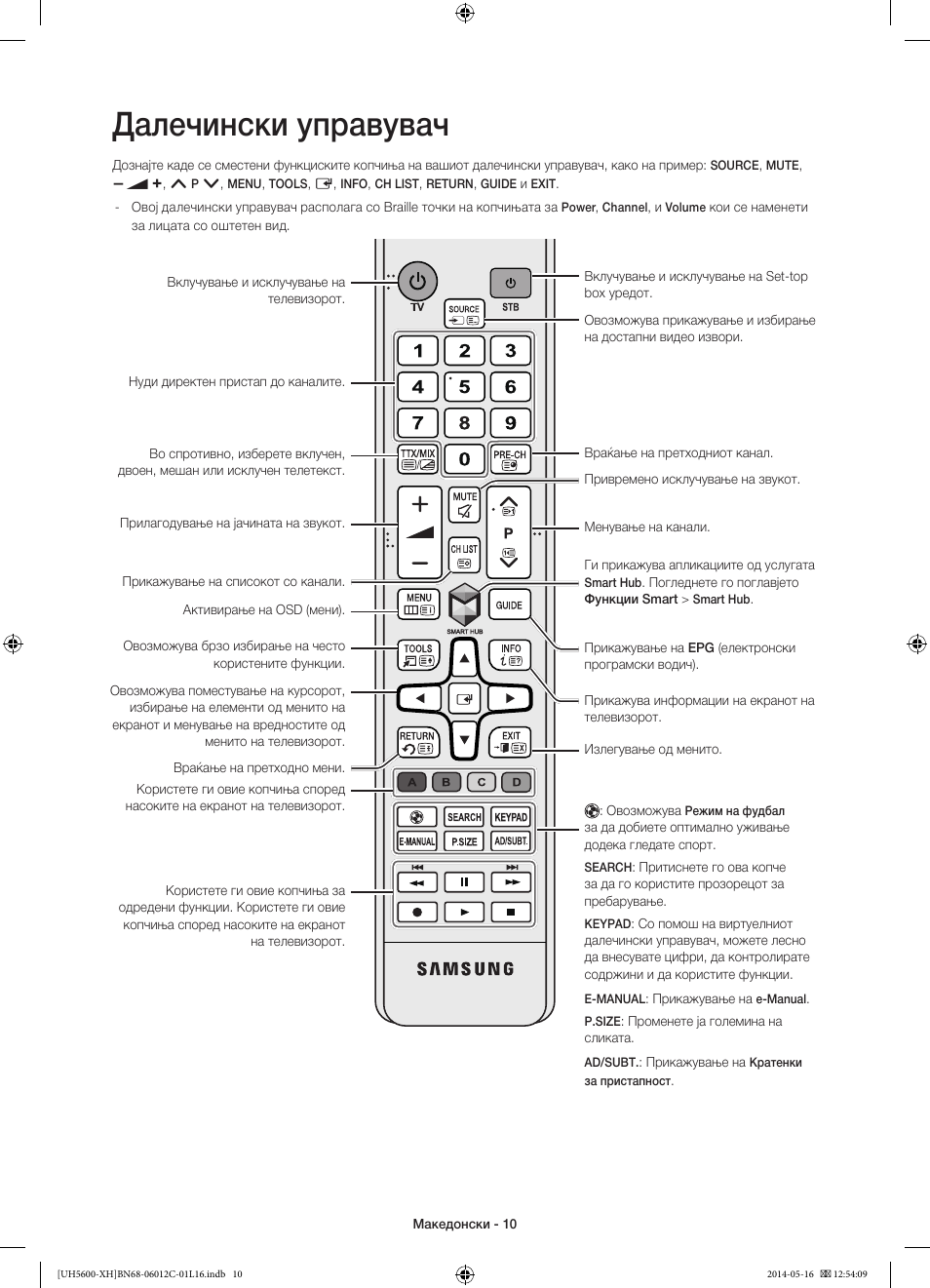 Далечински управувач | Samsung UE22H5610AW User Manual | Page 230 / 321