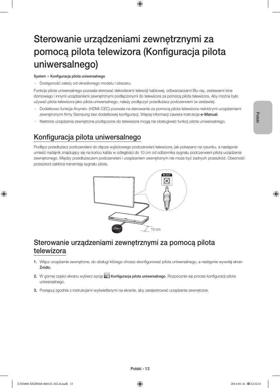 Konfiguracja pilota uniwersalnego | Samsung UE22H5610AW User Manual | Page 53 / 321