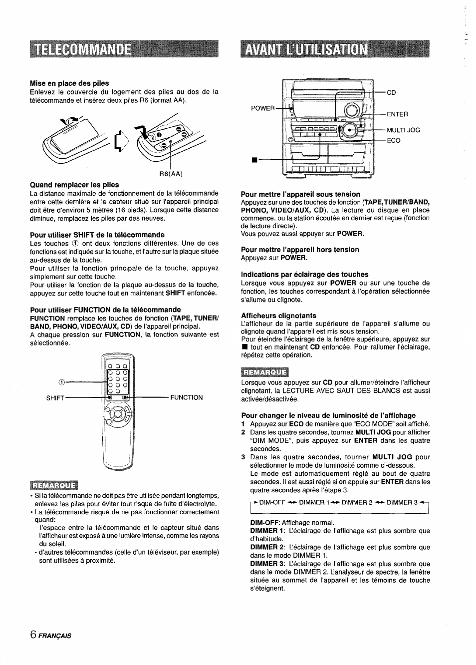 Mise en place des piles, Pour mettre l’appareil sous tension, Pour mettre l’appareil hors tension | Indications par éclairage des touches, Afficheurs clignotants | Aiwa Z-L31 User Manual | Page 50 / 68