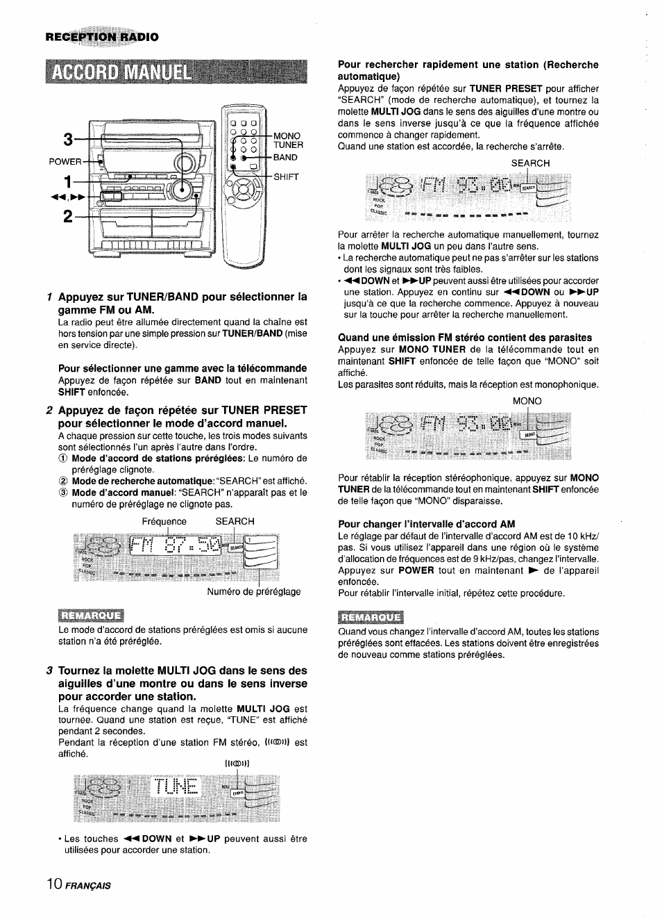 Pour sélectionner une gamme avec la télécommande, Pour changer l’intervalle d’accord am, Jçïs 'ffl ’s3 | Tune, Ffl 93 | Aiwa Z-L31 User Manual | Page 54 / 68