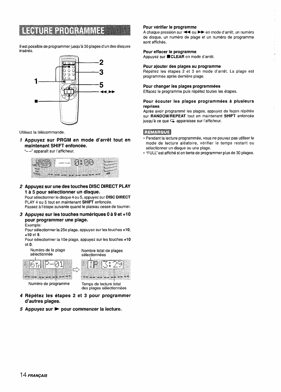 Pour vérifier le programme, Pour effacer le programme, Pour ajouter des plages au programme | Pour changer les plages programmées, 5 appuyez sur ^ pour commencer la lecture, Ip 3î2’3 | Aiwa Z-L31 User Manual | Page 58 / 68