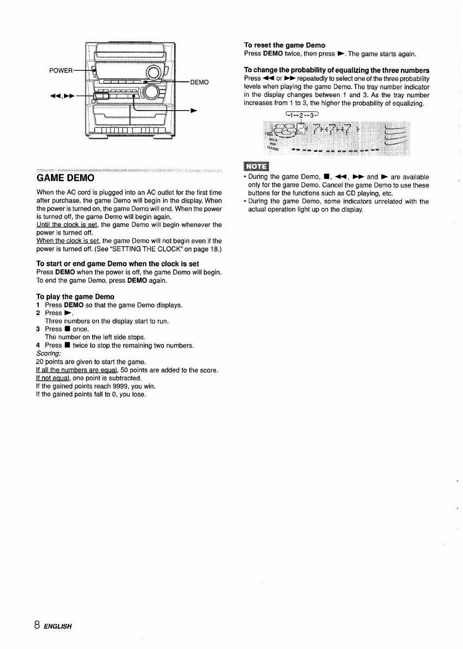 Game demo, To play the game demo | Aiwa Z-L31 User Manual | Page 8 / 68