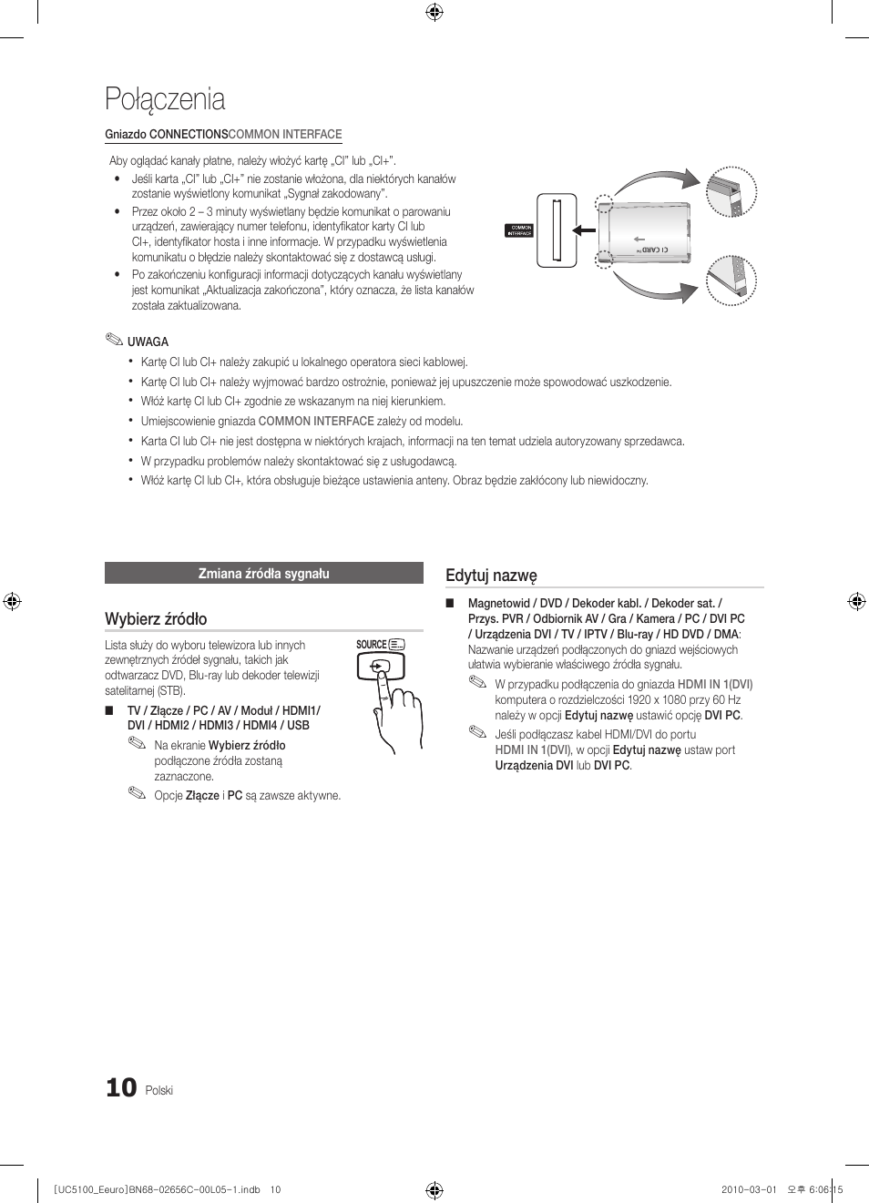 Połączenia | Samsung UE46C5000QW User Manual | Page 111 / 502