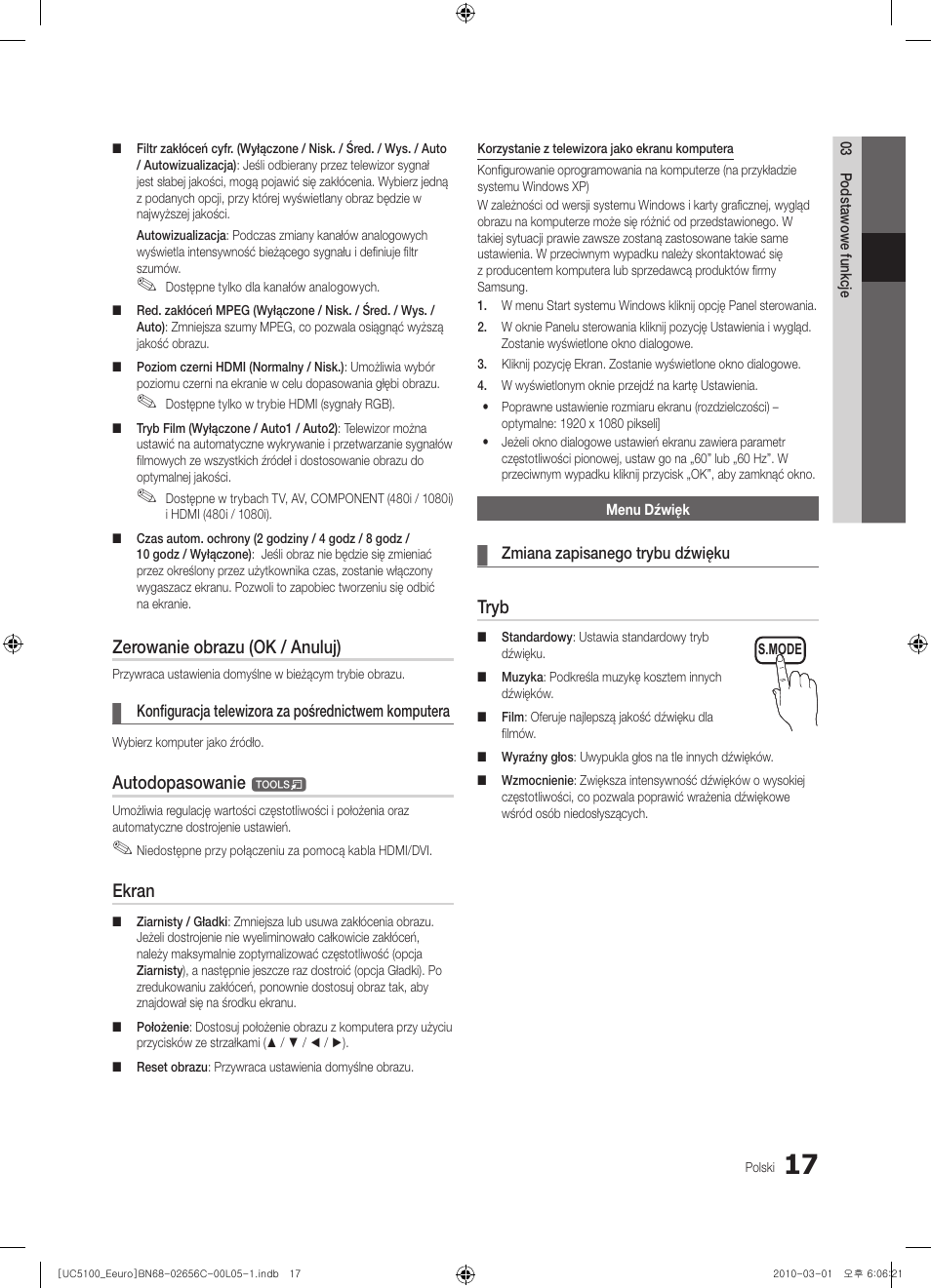 Zerowanie obrazu (ok / anuluj), Autodopasowanie, Ekran | Tryb | Samsung UE46C5000QW User Manual | Page 118 / 502