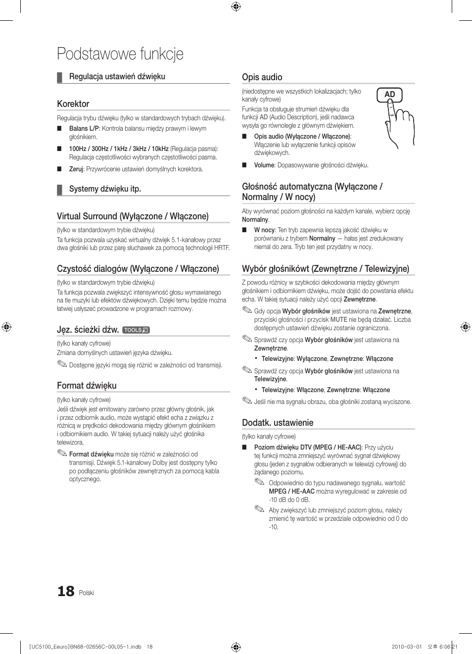Podstawowe funkcje | Samsung UE46C5000QW User Manual | Page 119 / 502