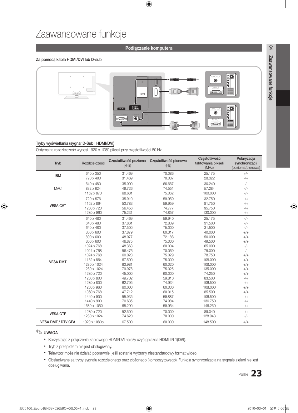Zaawansowane funkcje | Samsung UE46C5000QW User Manual | Page 124 / 502