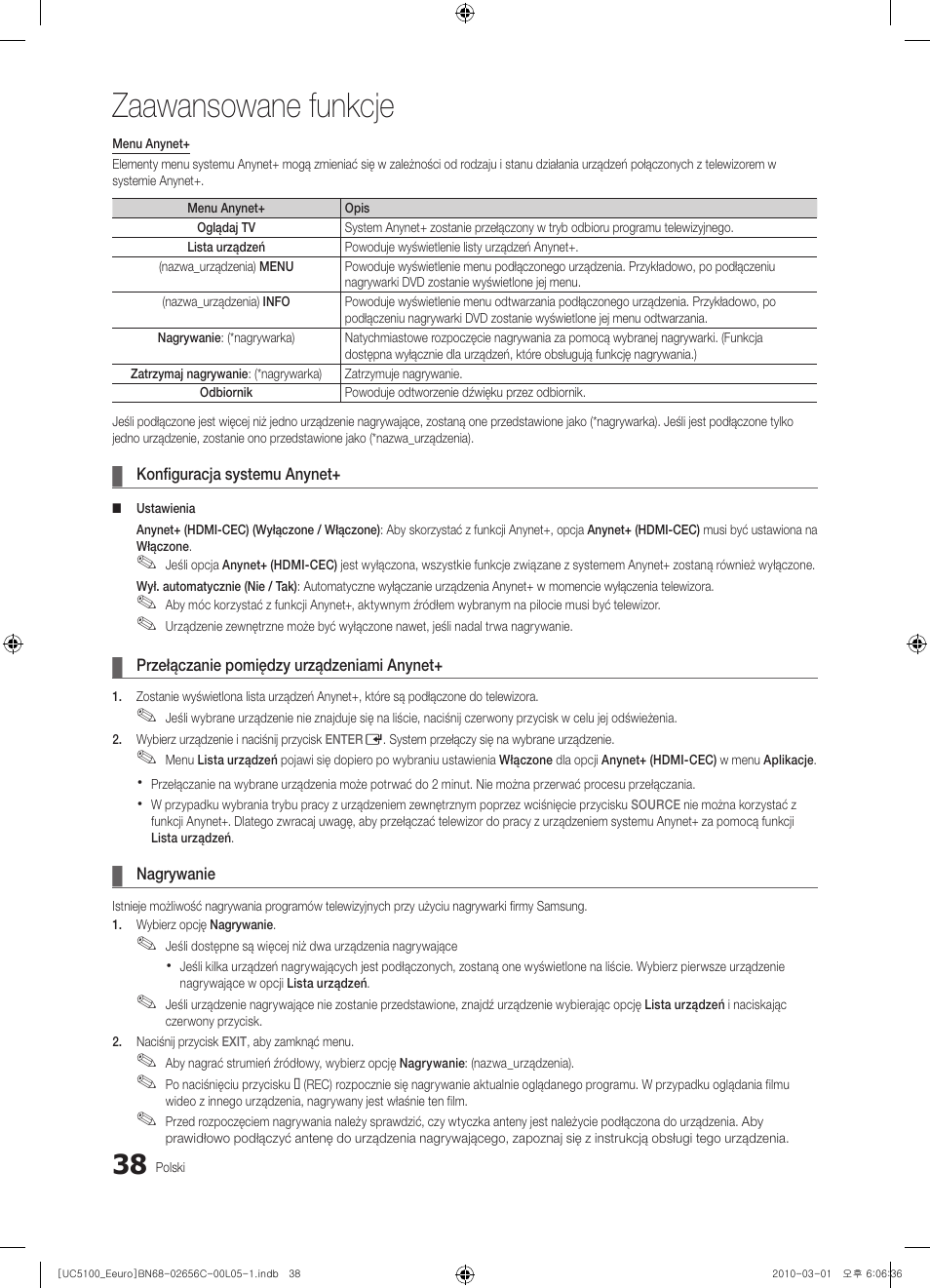 Zaawansowane funkcje | Samsung UE46C5000QW User Manual | Page 139 / 502