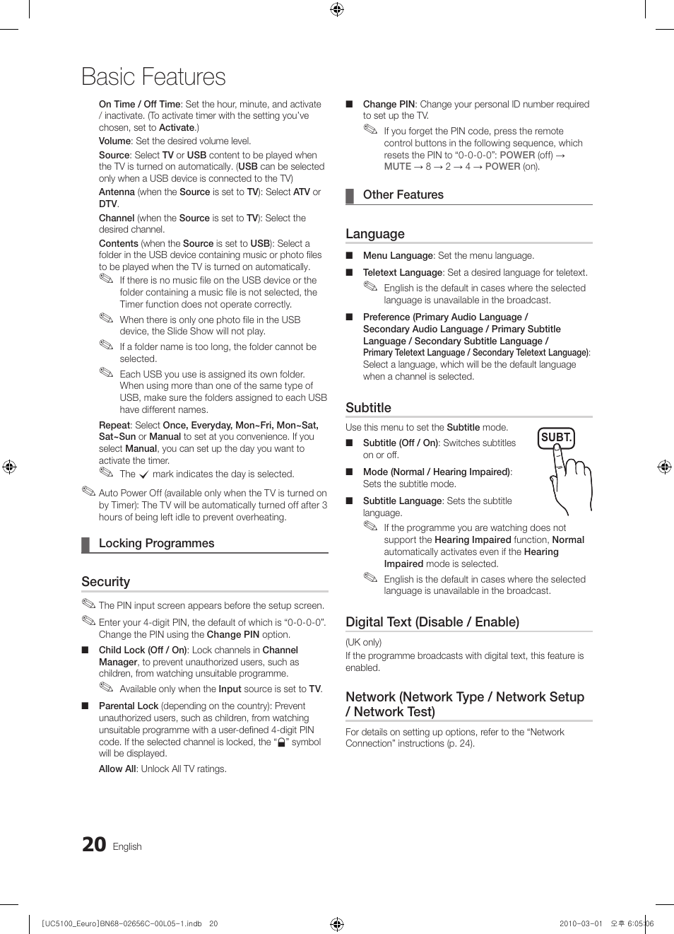 Basic features | Samsung UE46C5000QW User Manual | Page 20 / 502
