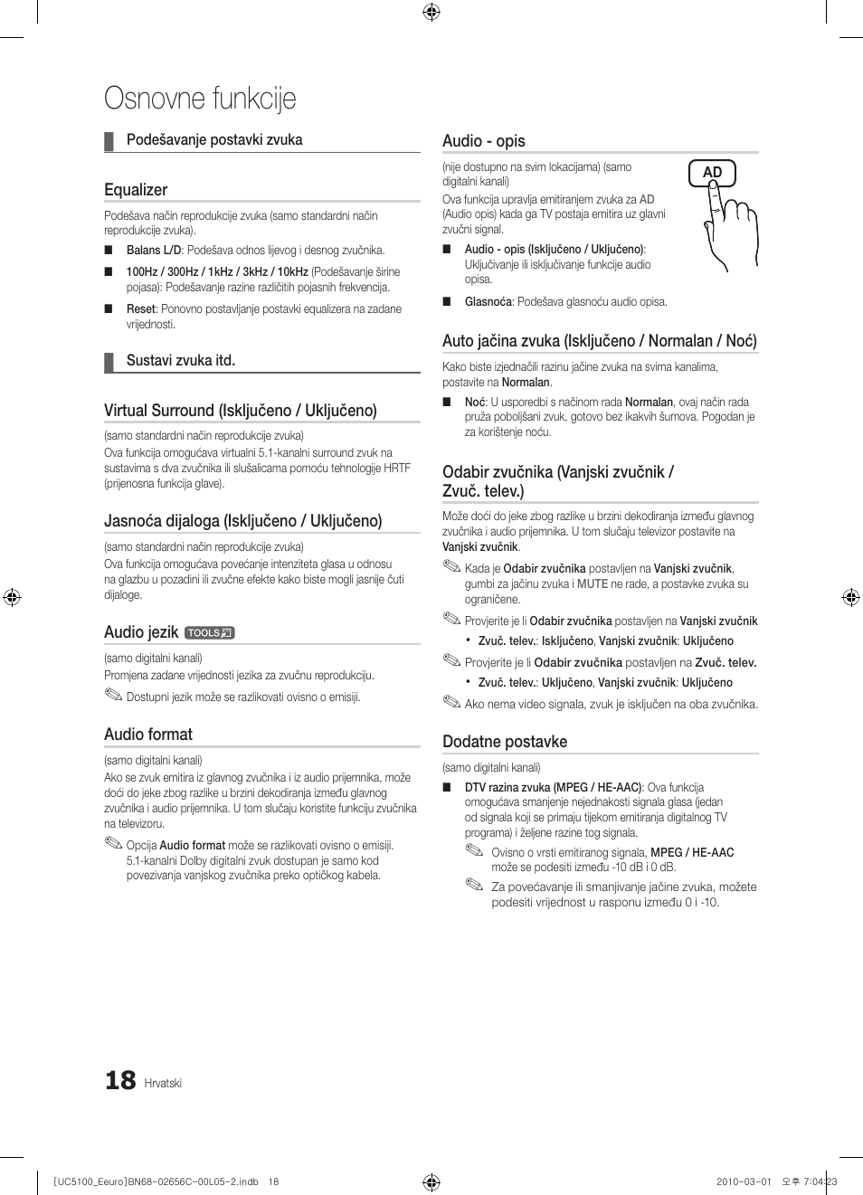 Osnovne funkcije | Samsung UE46C5000QW User Manual | Page 269 / 502