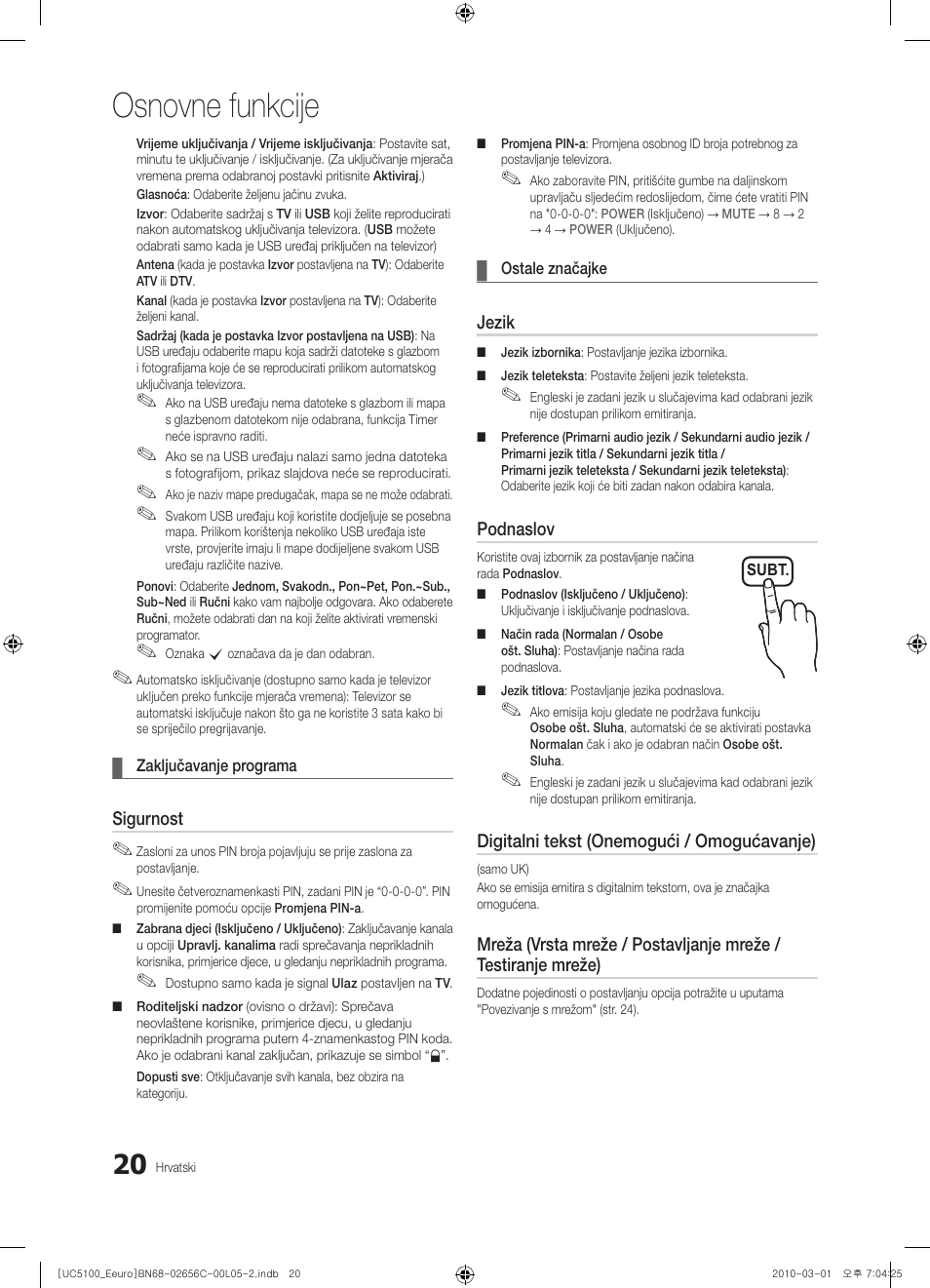 Osnovne funkcije | Samsung UE46C5000QW User Manual | Page 271 / 502
