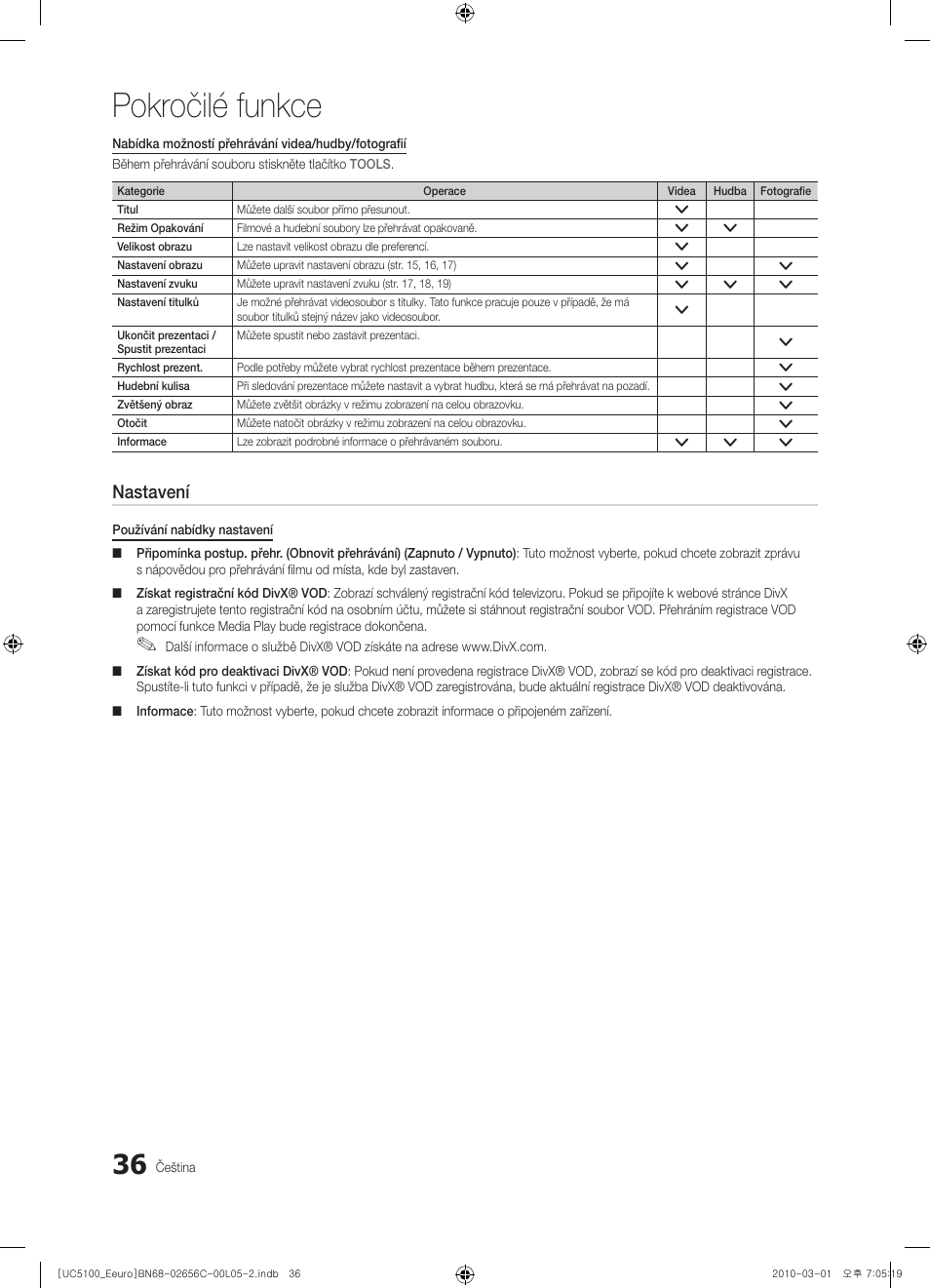 Pokročilé funkce, Nastavení | Samsung UE46C5000QW User Manual | Page 337 / 502