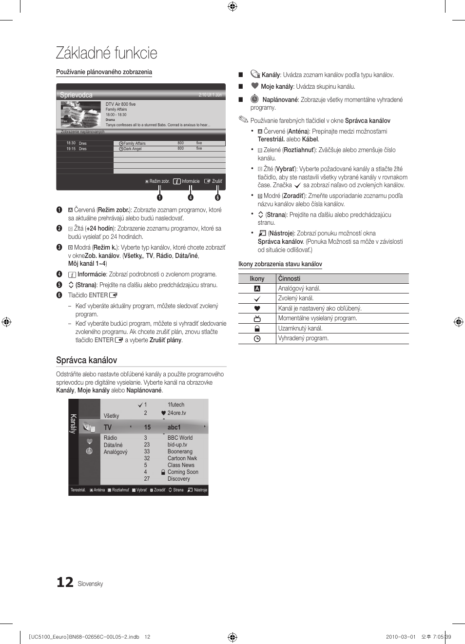 Základné funkcie, Správca kanálov | Samsung UE46C5000QW User Manual | Page 363 / 502
