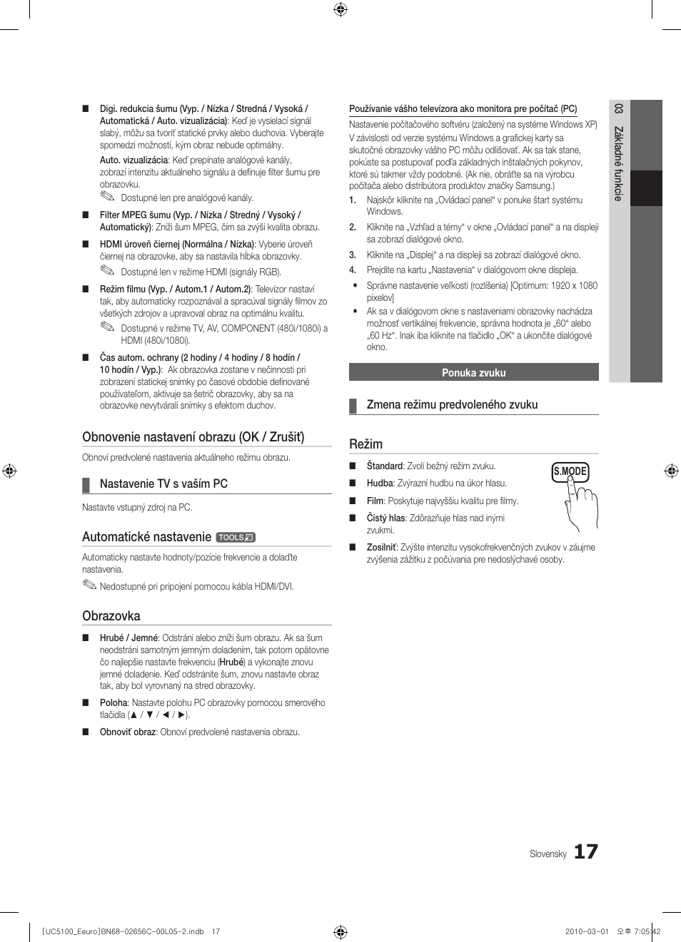 Obnovenie nastavení obrazu (ok / zrušiť), Automatické nastavenie, Obrazovka | Režim | Samsung UE46C5000QW User Manual | Page 368 / 502