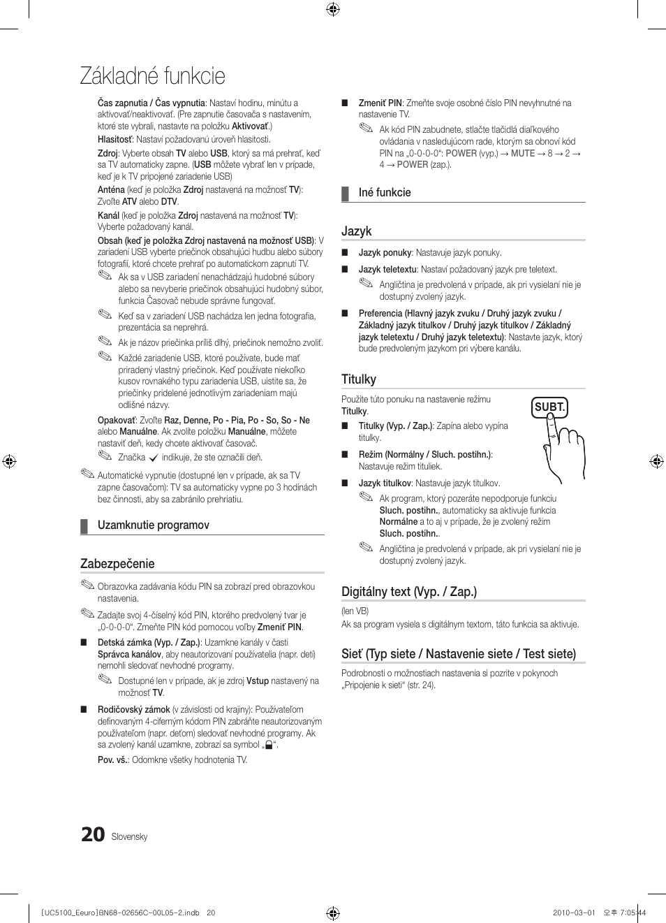 Základné funkcie | Samsung UE46C5000QW User Manual | Page 371 / 502