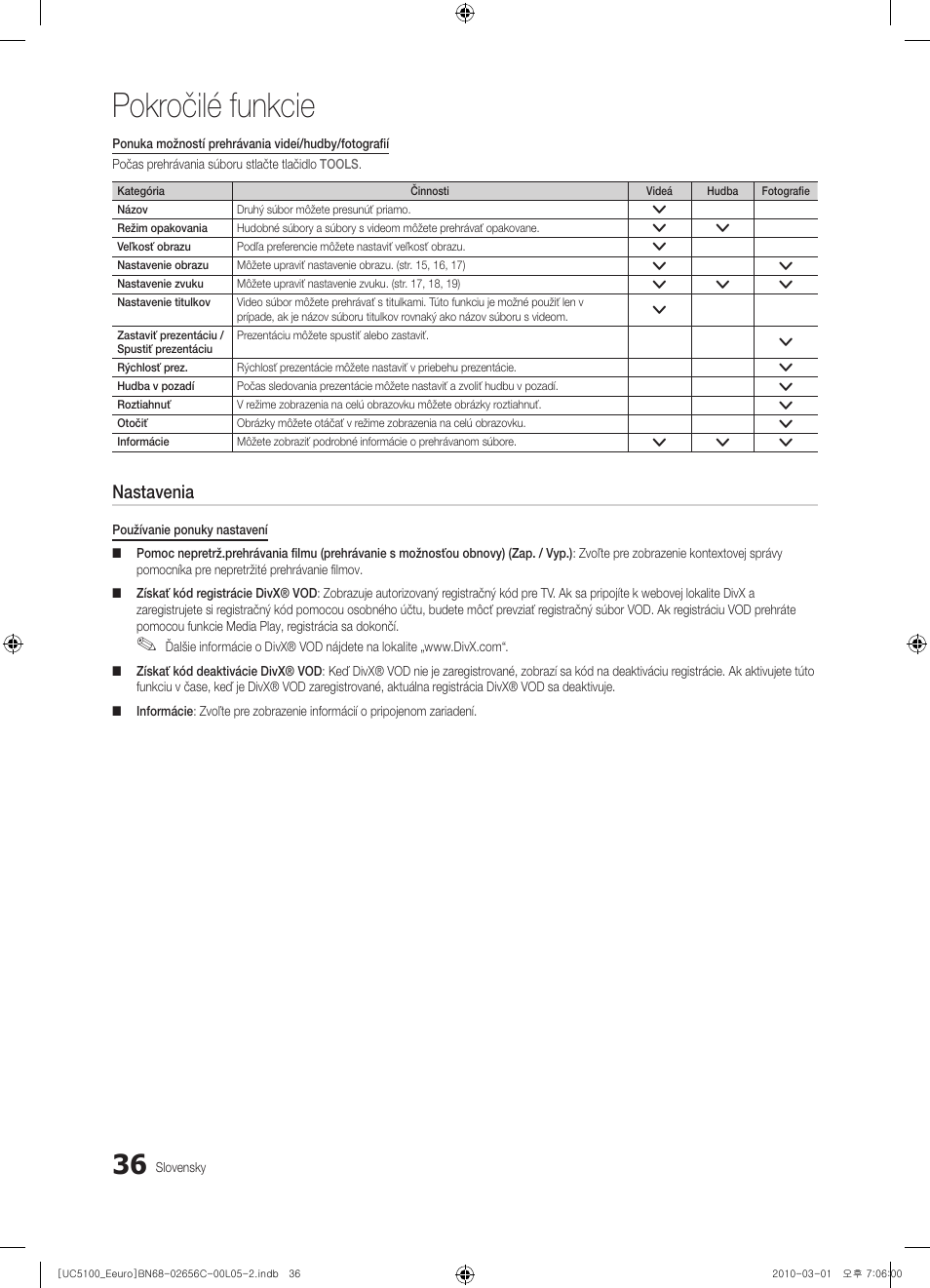Pokročilé funkcie, Nastavenia | Samsung UE46C5000QW User Manual | Page 387 / 502