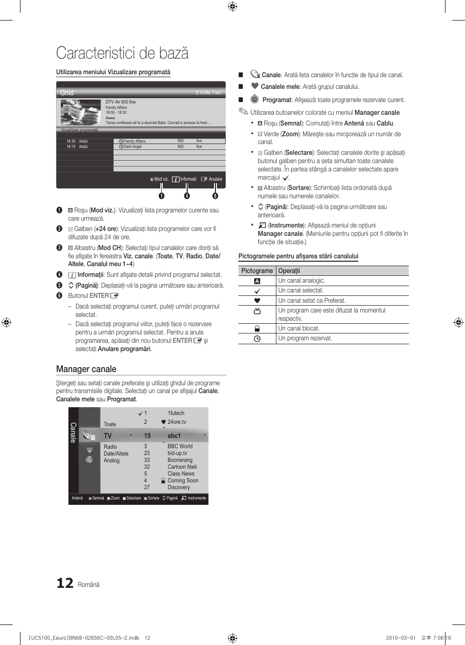 Caracteristici de bază, Manager canale | Samsung UE46C5000QW User Manual | Page 413 / 502