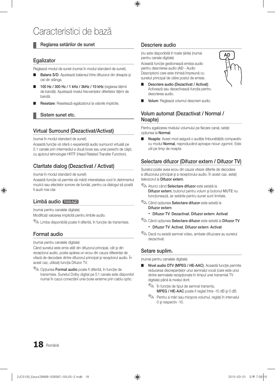 Caracteristici de bază | Samsung UE46C5000QW User Manual | Page 419 / 502