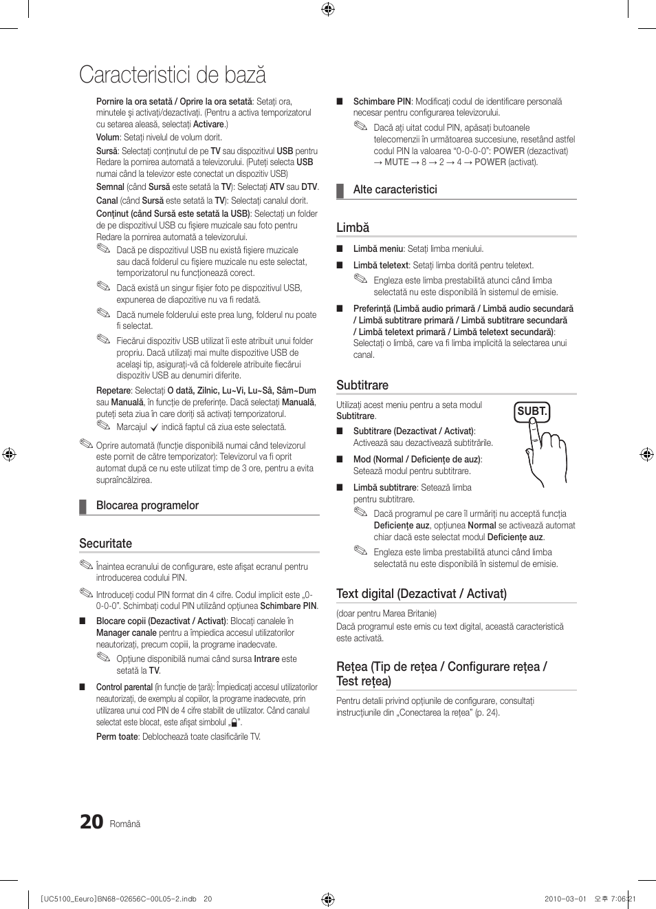 Caracteristici de bază | Samsung UE46C5000QW User Manual | Page 421 / 502