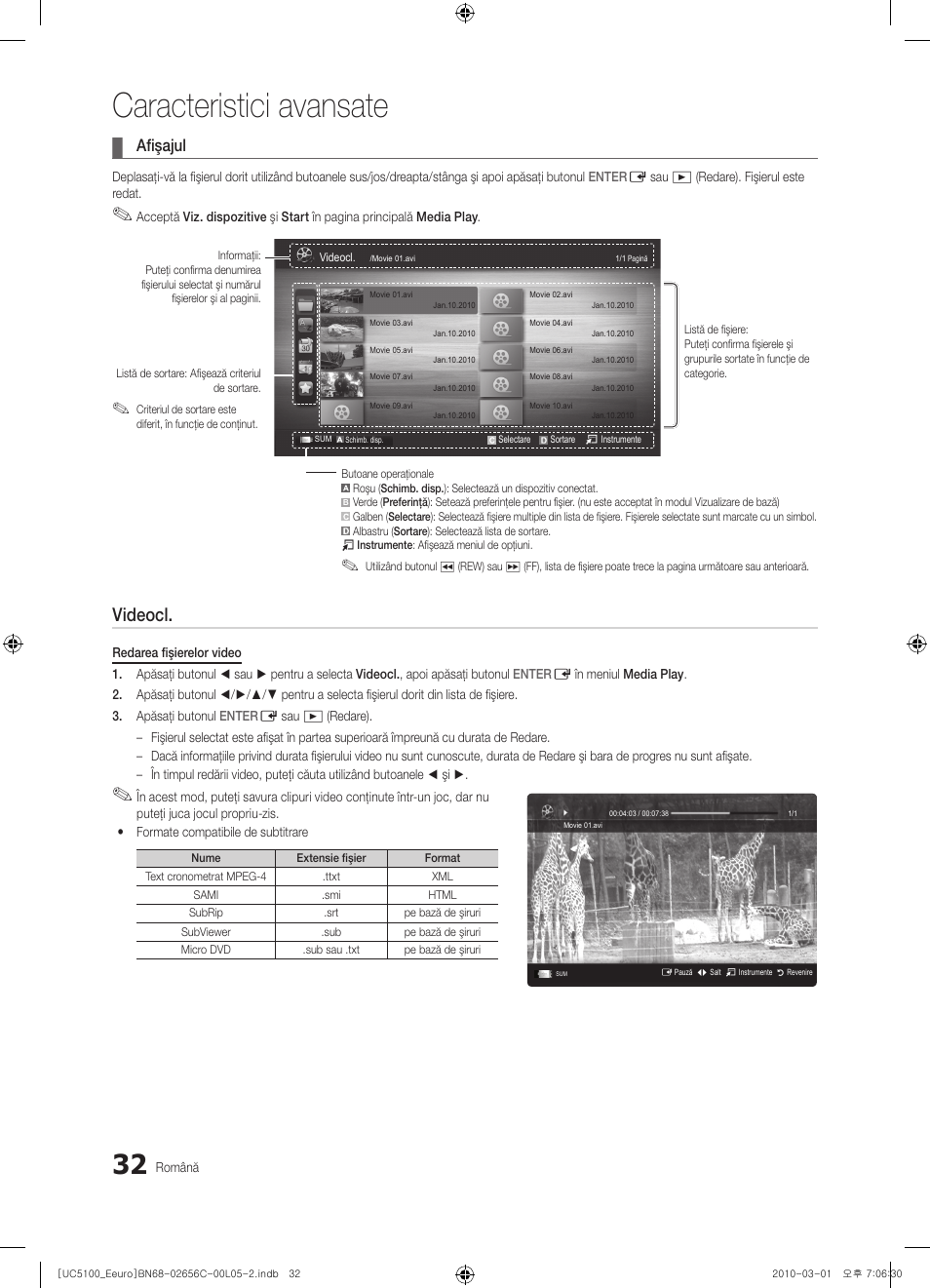 Caracteristici avansate, Videocl, Afişajul | Samsung UE46C5000QW User Manual | Page 433 / 502