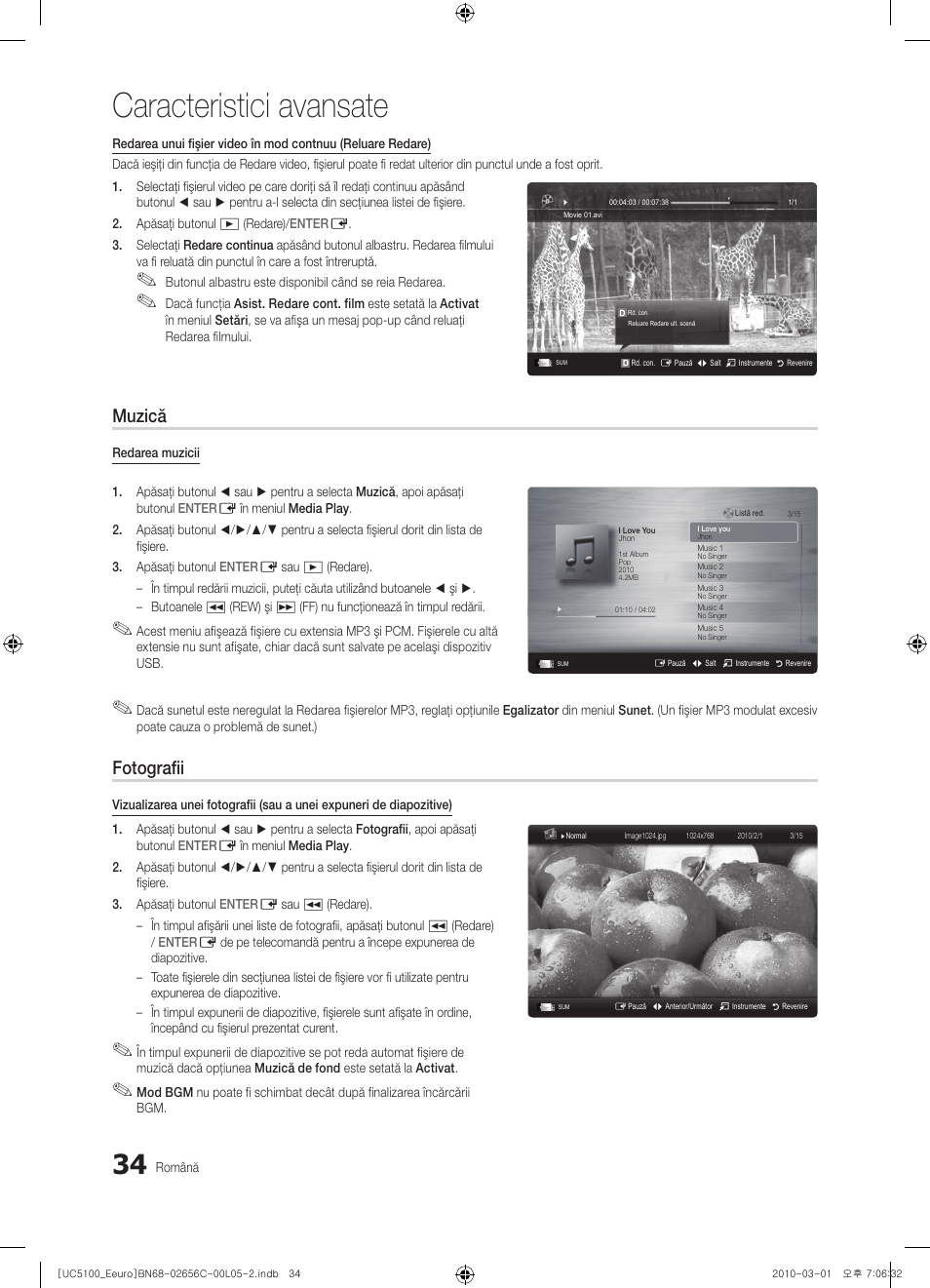 Caracteristici avansate, Muzică, Fotografii | Samsung UE46C5000QW User Manual | Page 435 / 502