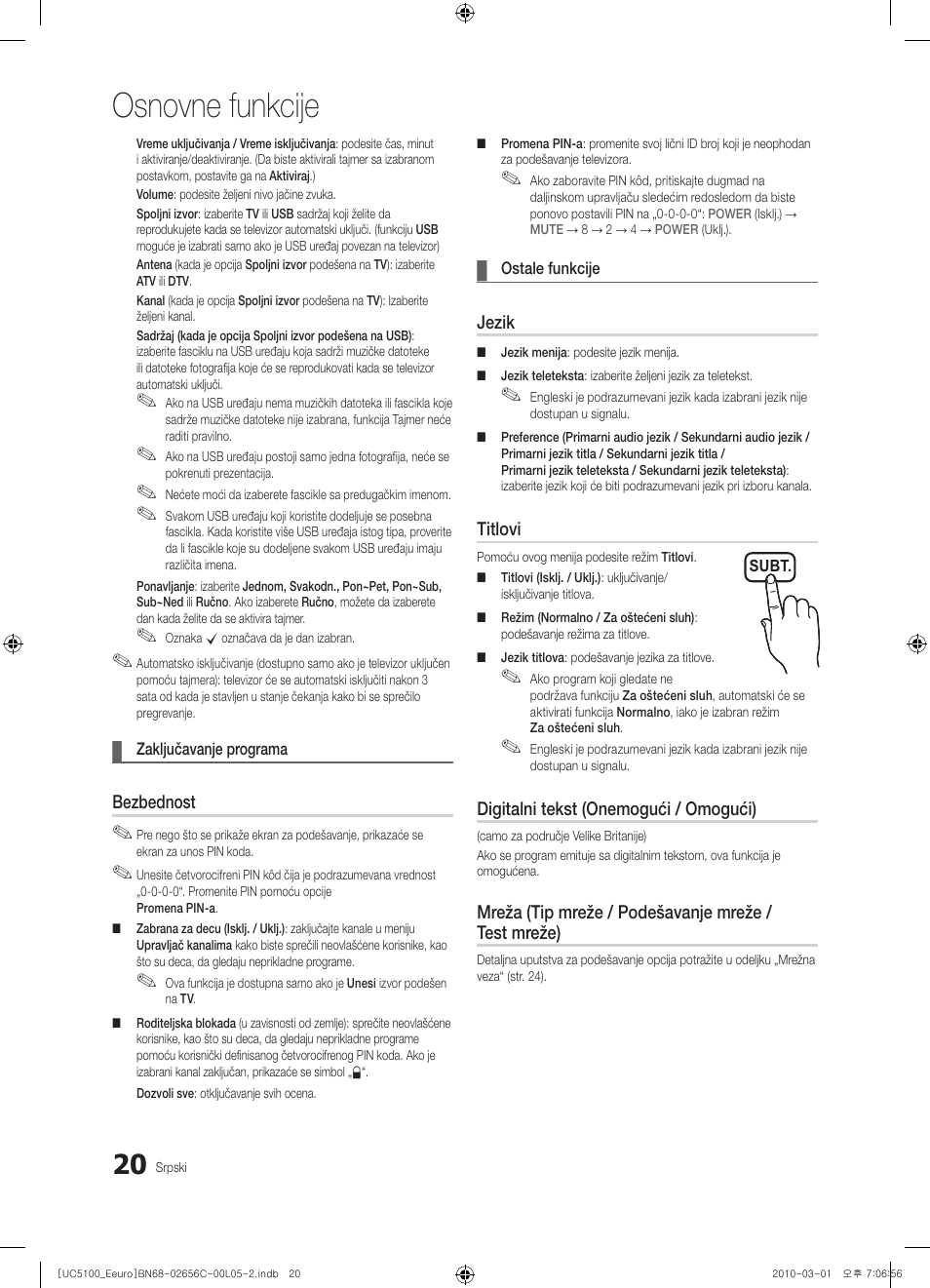 Osnovne funkcije | Samsung UE46C5000QW User Manual | Page 471 / 502