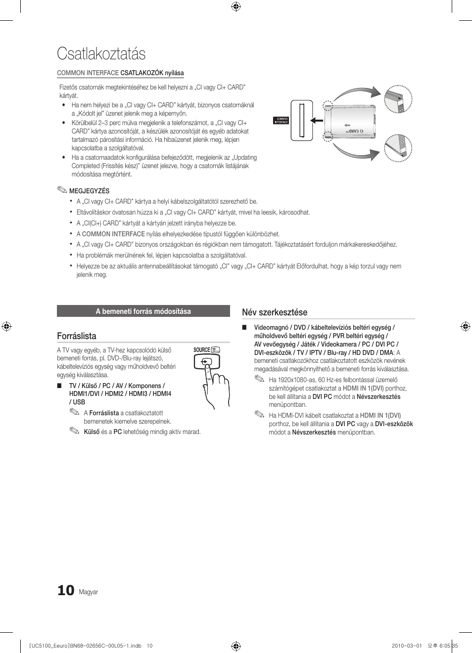 Csatlakoztatás | Samsung UE46C5000QW User Manual | Page 60 / 502