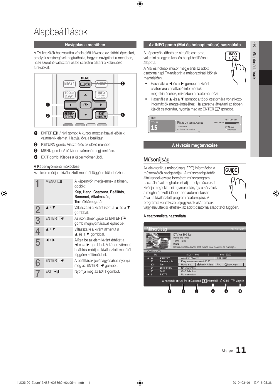 Alapbeállítások, Műsorújság | Samsung UE46C5000QW User Manual | Page 61 / 502