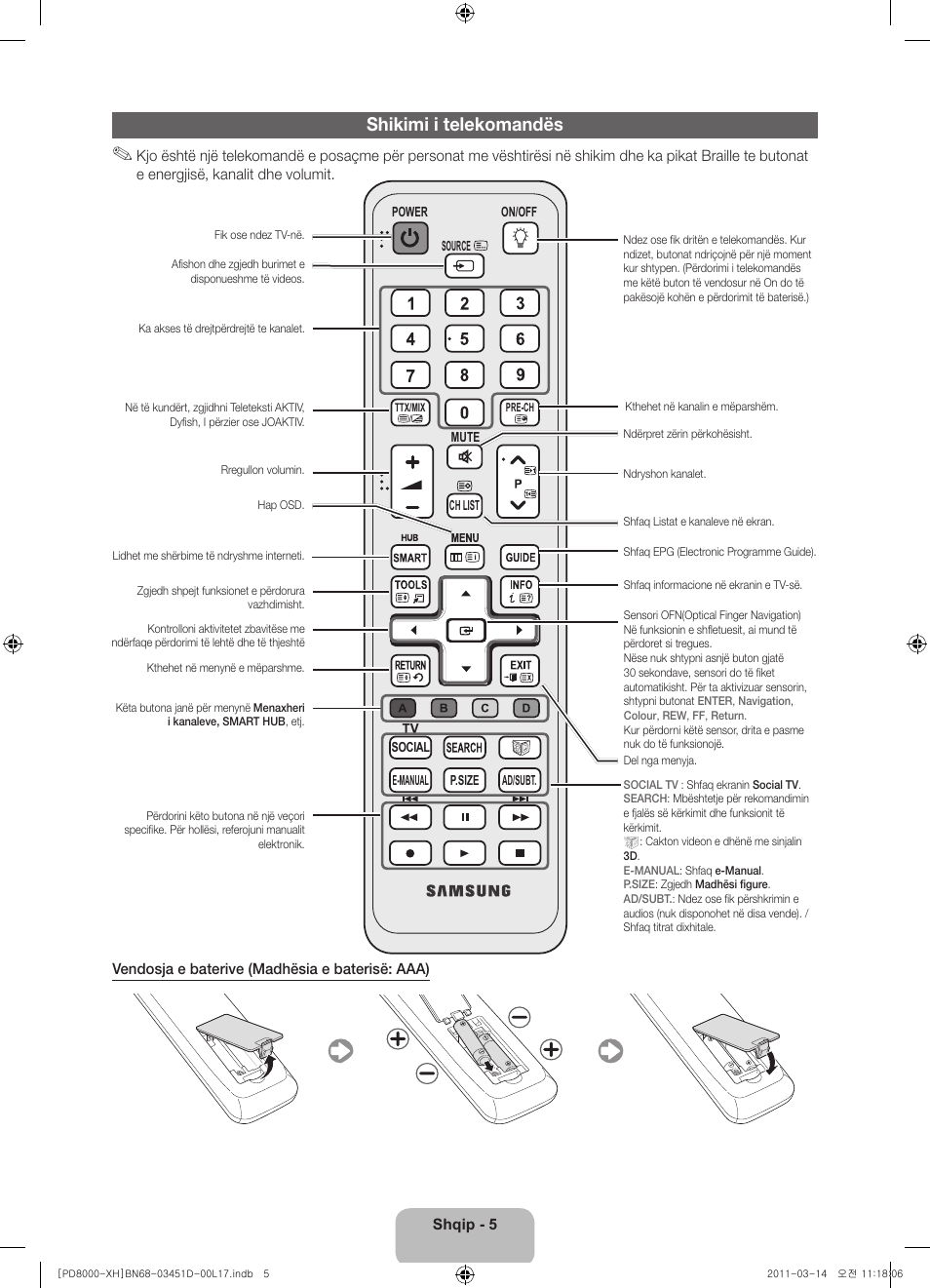 Shikimi i telekomandës | Samsung PS51D8000FS User Manual | Page 187 / 310