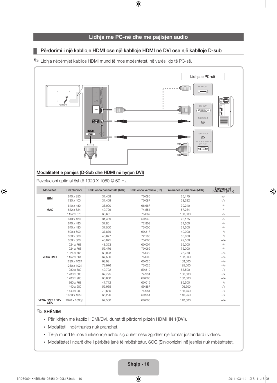 Lidhja me pc-në dhe me pajisjen audio | Samsung PS51D8000FS User Manual | Page 192 / 310