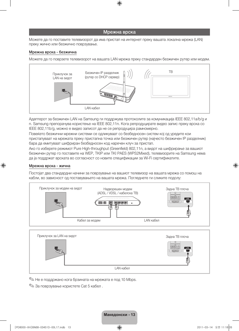 Мрежна врска | Samsung PS51D8000FS User Manual | Page 213 / 310
