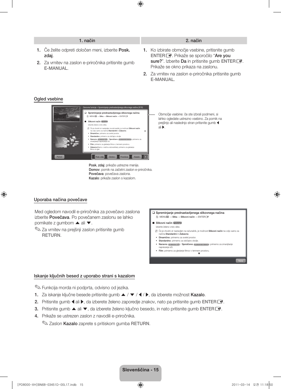 Zaslon kazalo zaprete s pritiskom gumba return | Samsung PS51D8000FS User Manual | Page 233 / 310