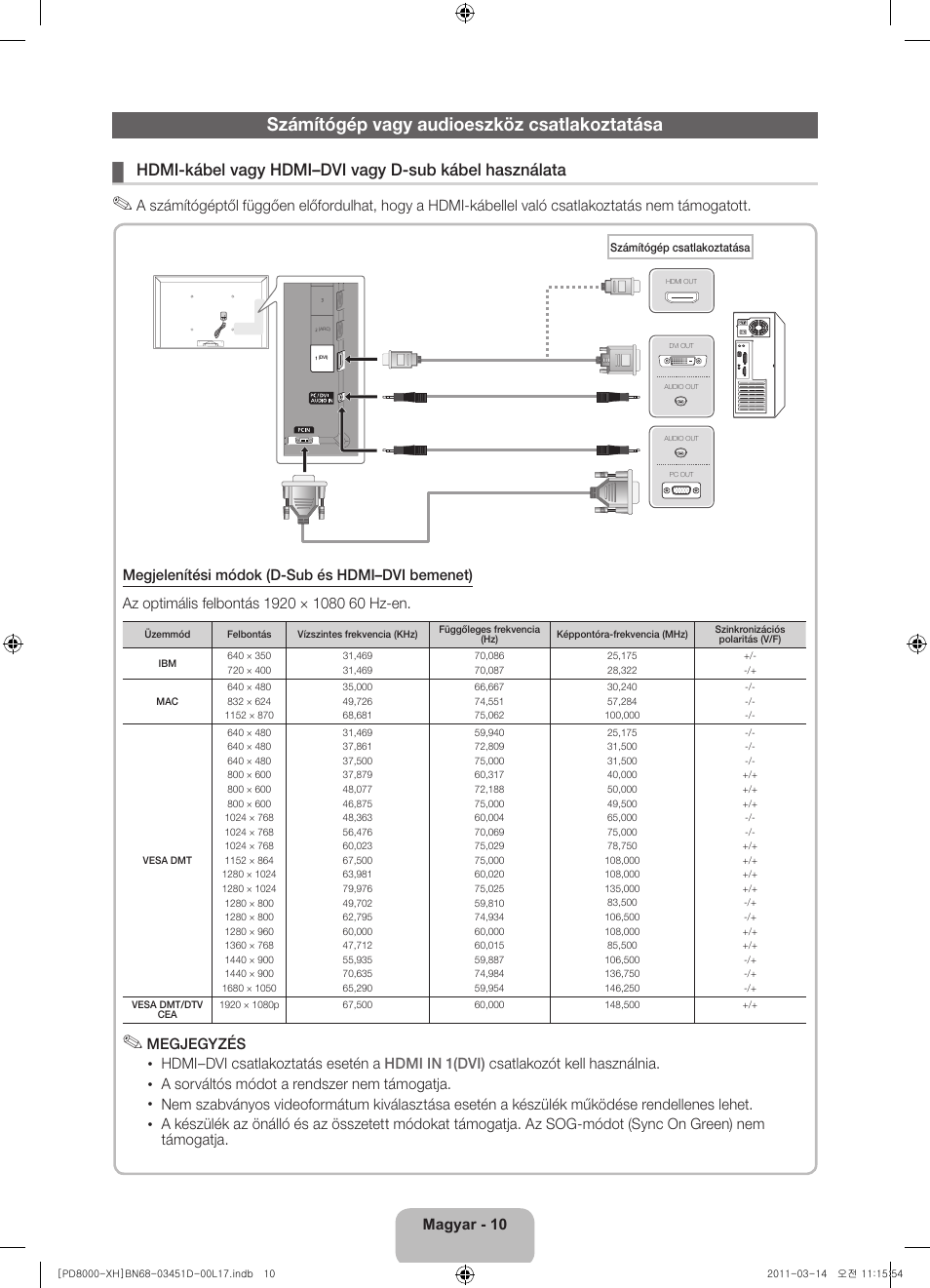 Számítógép vagy audioeszköz csatlakoztatása | Samsung PS51D8000FS User Manual | Page 30 / 310