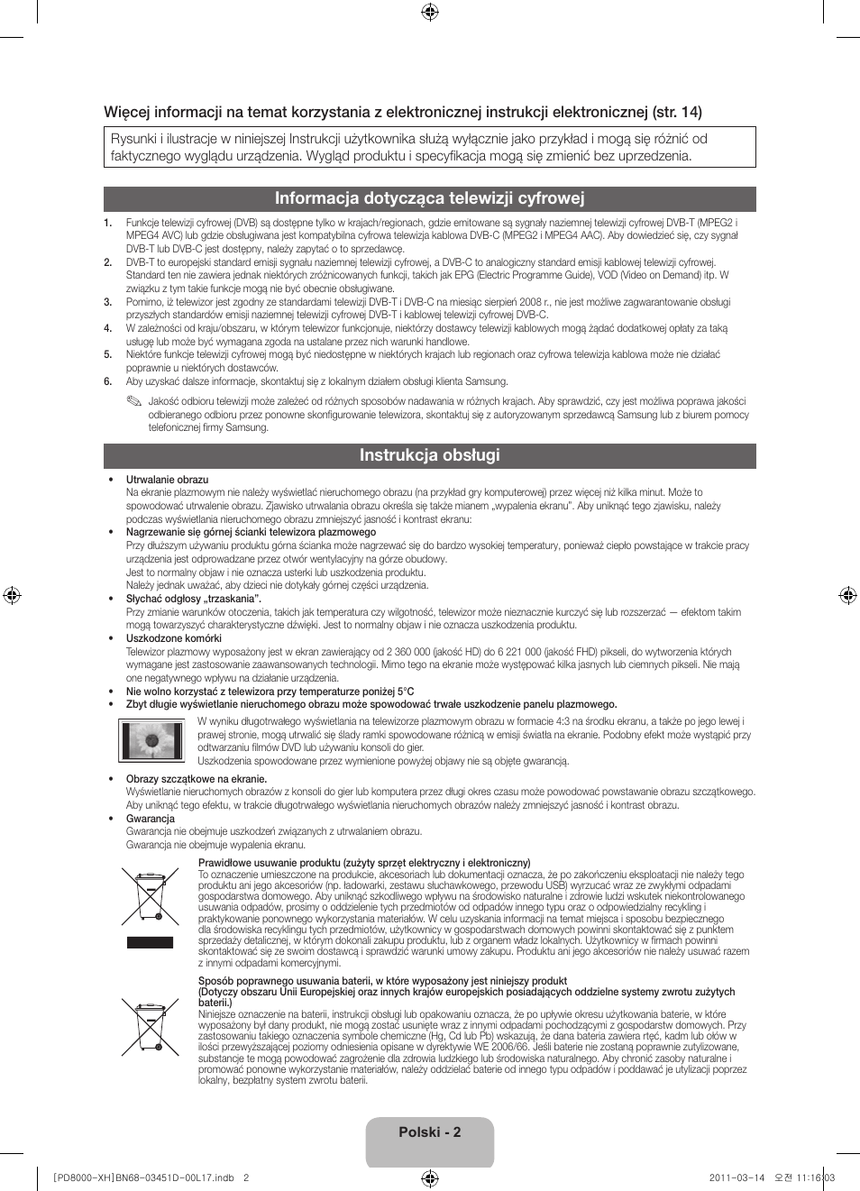 Informacja dotycząca telewizji cyfrowej, Instrukcja obsługi | Samsung PS51D8000FS User Manual | Page 40 / 310
