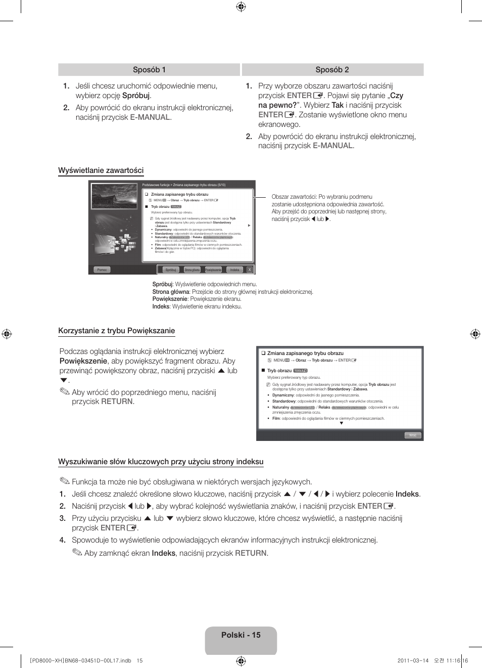 Aby zamknąć ekran indeks, naciśnij przycisk return | Samsung PS51D8000FS User Manual | Page 53 / 310