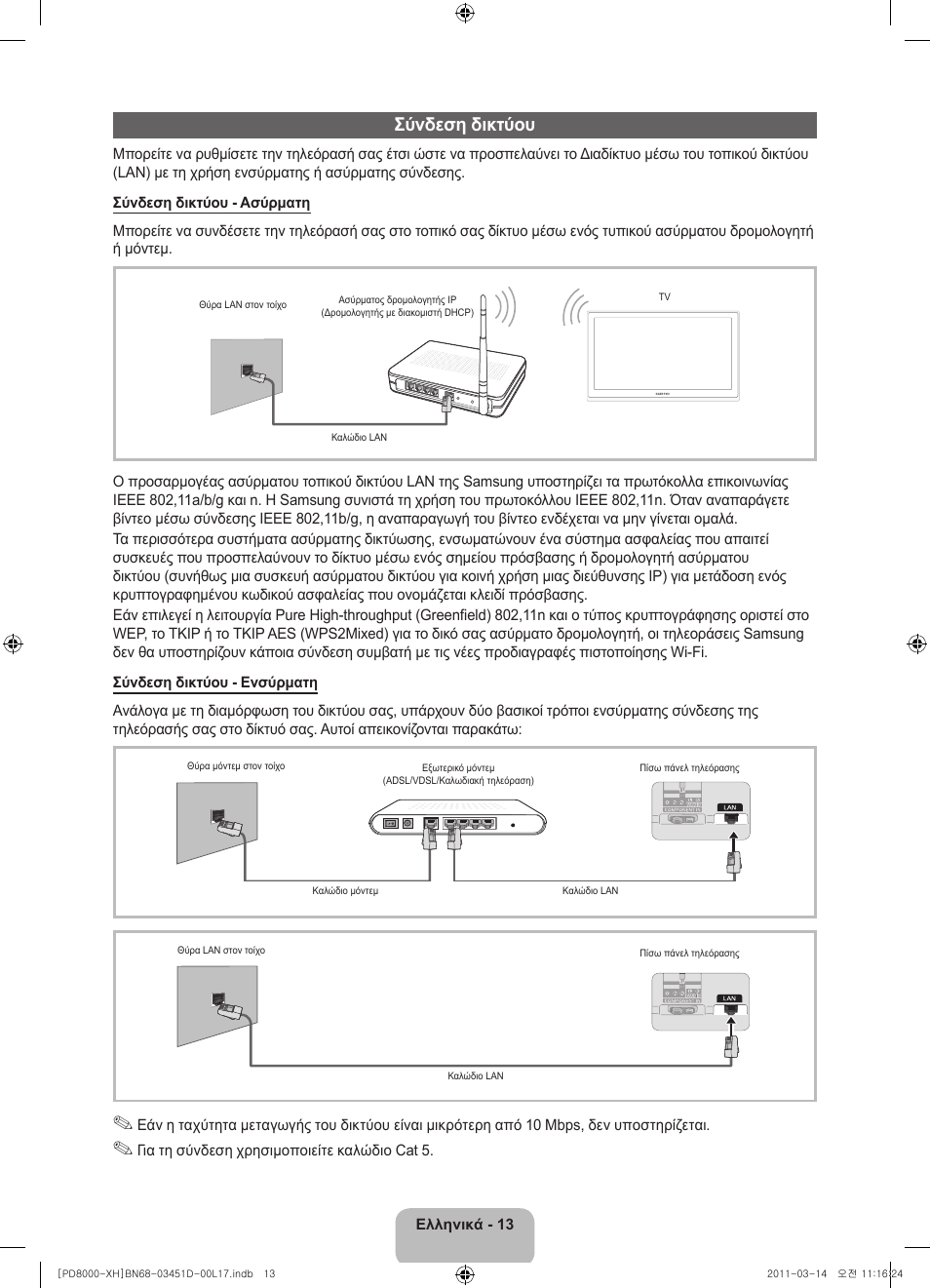 Σύνδεση δικτύου | Samsung PS51D8000FS User Manual | Page 69 / 310