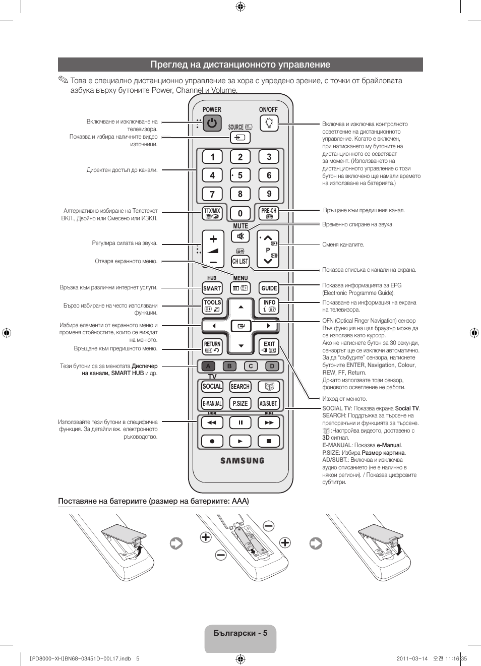Преглед на дистанционното управление | Samsung PS51D8000FS User Manual | Page 79 / 310