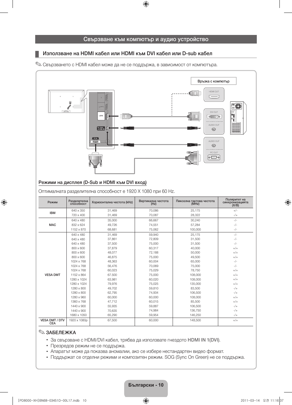 Свързване към компютър и аудио устройство | Samsung PS51D8000FS User Manual | Page 84 / 310