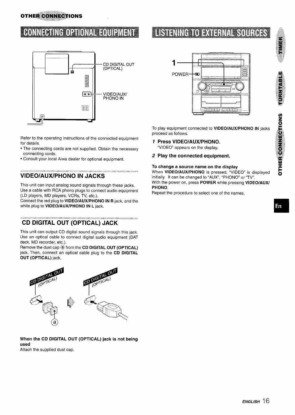 1 press video/aux/phono, 2 play the connected equipment, Nal equipment | Aiwa Z-R555 User Manual | Page 17 / 62