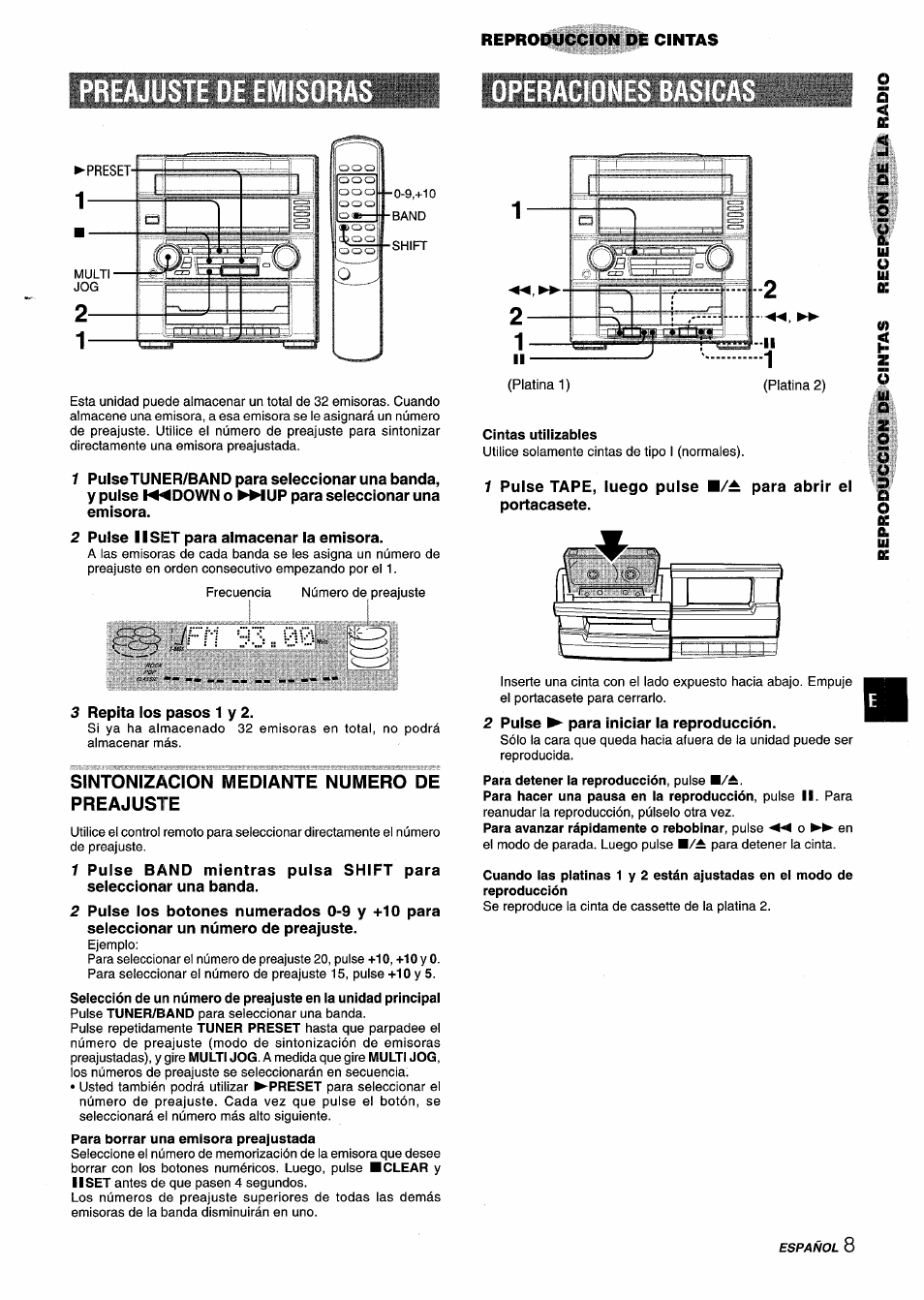 Cintas utilizables, Preajuste de emisora, Ufh 93 „ 00 | Aiwa Z-R555 User Manual | Page 33 / 62