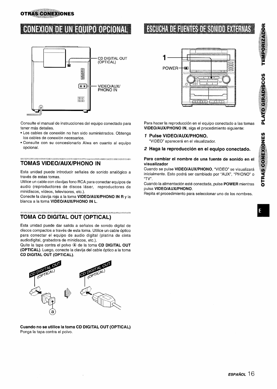 1 pulse video/auxyphono, 2 haga la reproducción en el equipo conectado | Aiwa Z-R555 User Manual | Page 41 / 62