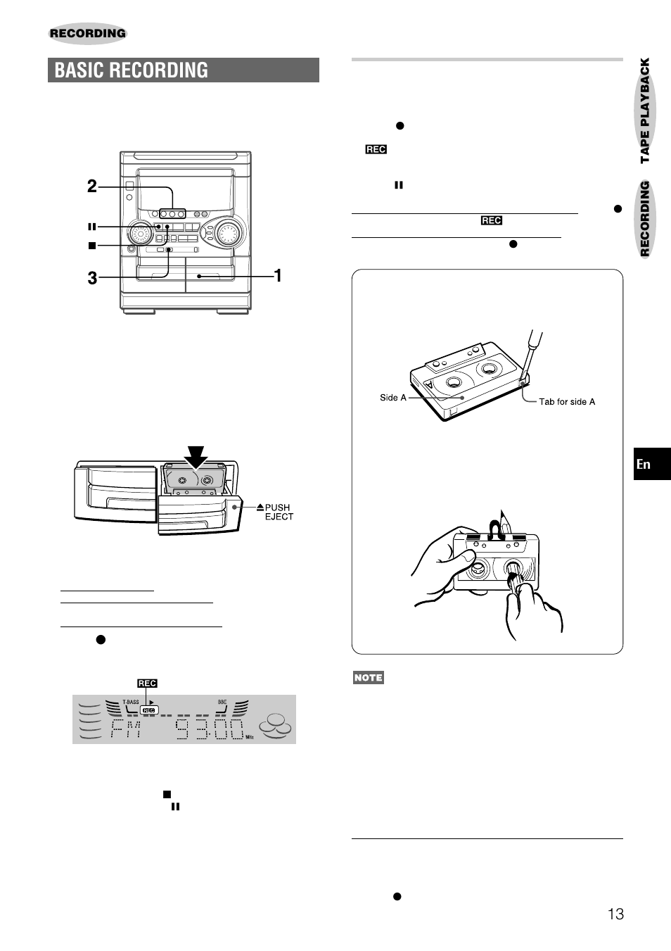 Basic recording, Inserting blank spaces | Aiwa NSX-AJ22 User Manual | Page 13 / 62