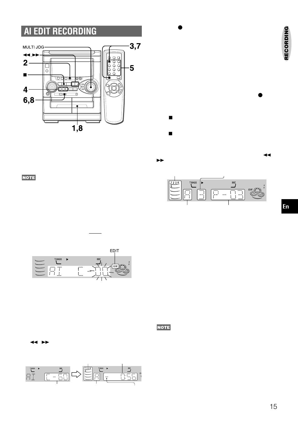 Ai edit recording | Aiwa NSX-AJ22 User Manual | Page 15 / 62