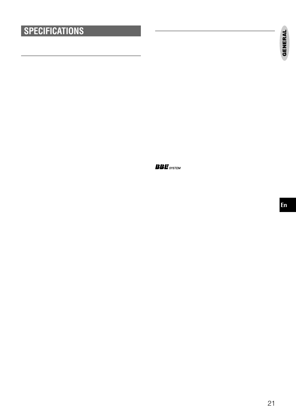 Specifications, General | Aiwa NSX-AJ22 User Manual | Page 21 / 62
