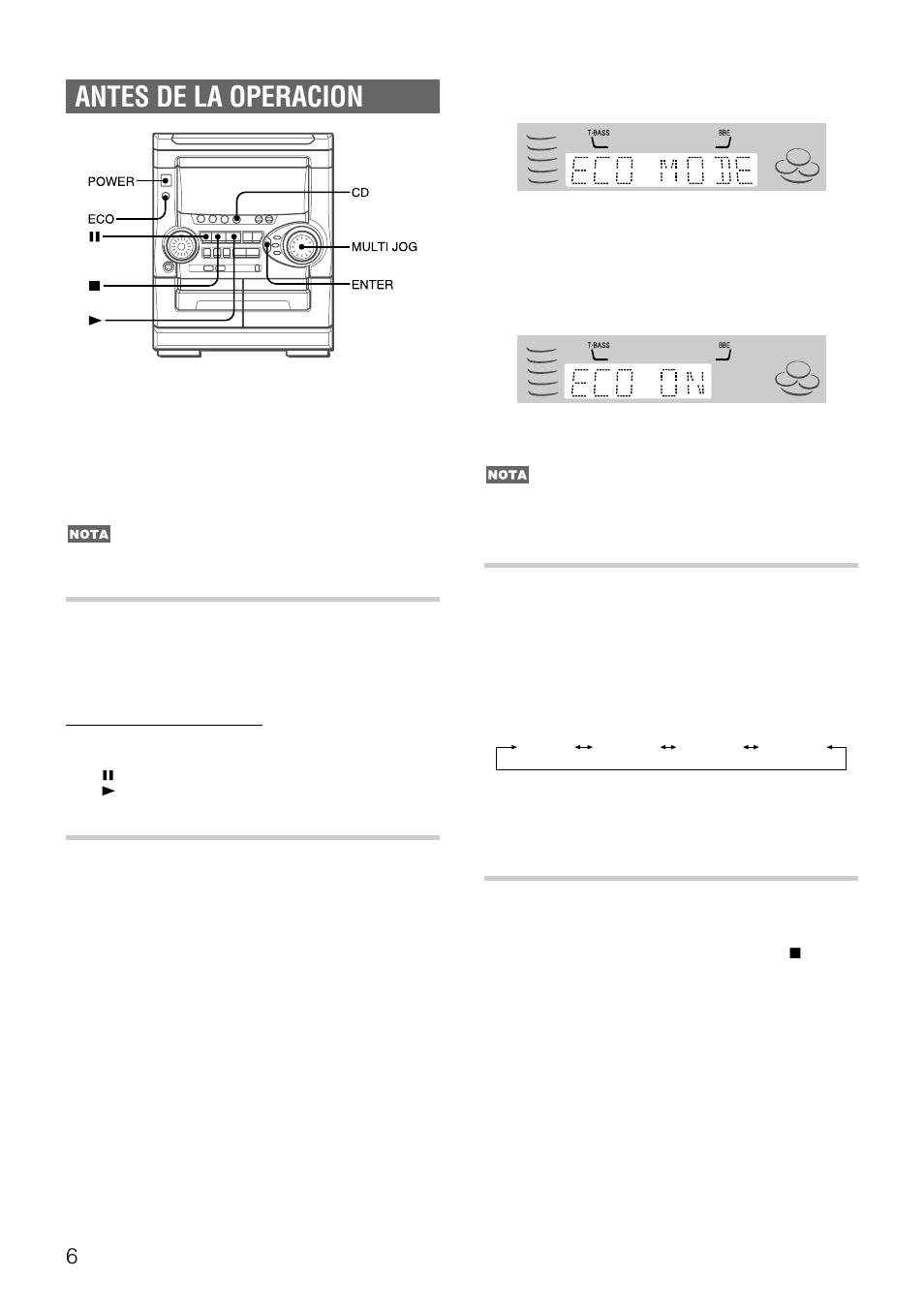 Antes de la operacion, Demo (demostración), Activacion del modo de ahorro de energia | Modo de intensidad de iluminacio, Ventanilla parpadeante | Aiwa NSX-AJ22 User Manual | Page 27 / 62
