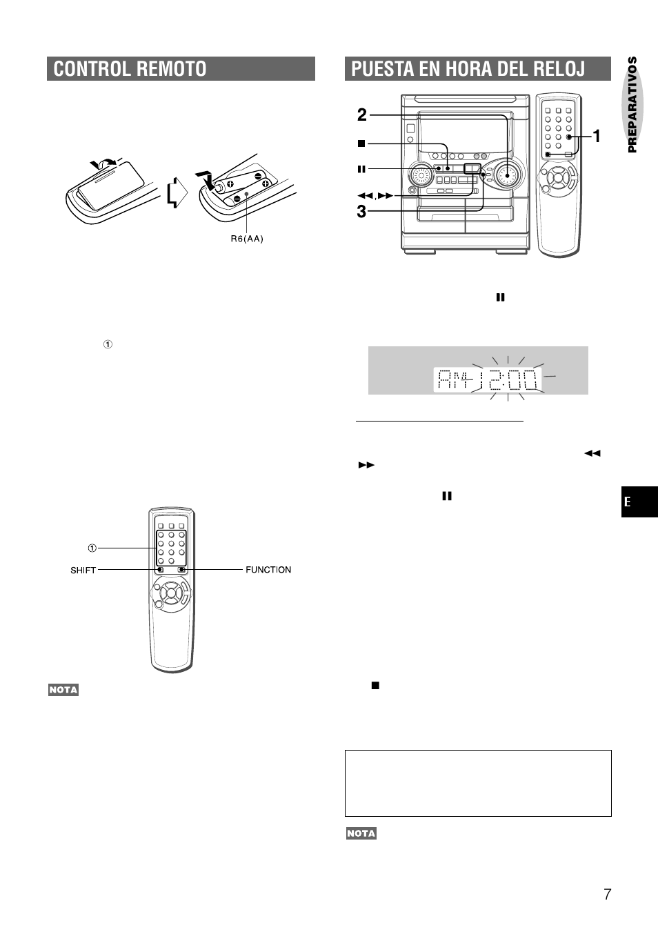 Puesta en hora del reloj, Control remoto | Aiwa NSX-AJ22 User Manual | Page 28 / 62