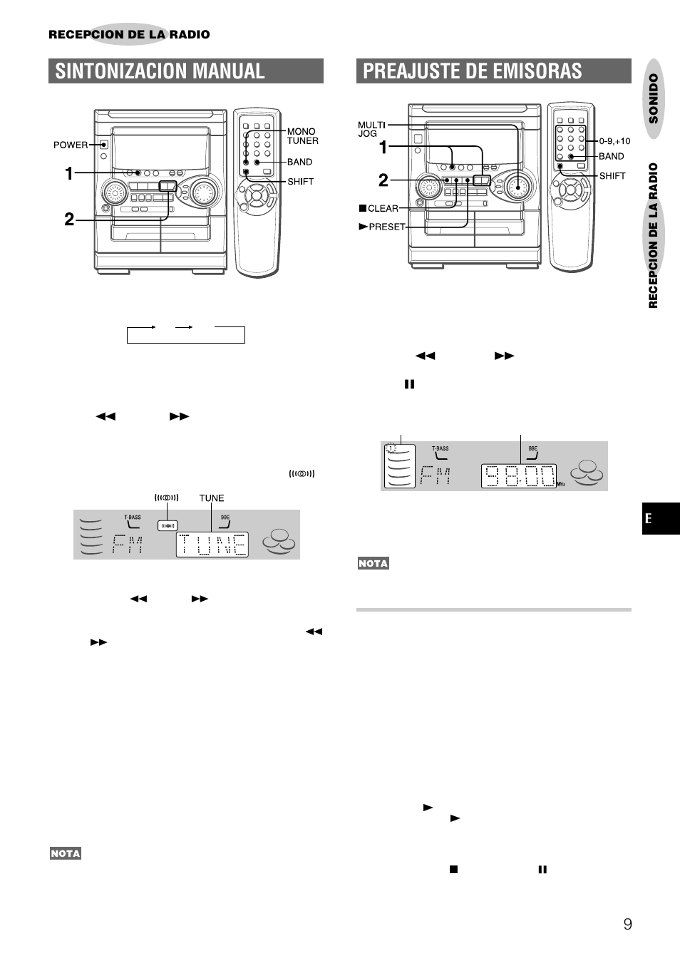 Preajuste de emisoras, Sintonizacion manual, Sintonizacion mediante numero de preajuste | Aiwa NSX-AJ22 User Manual | Page 30 / 62