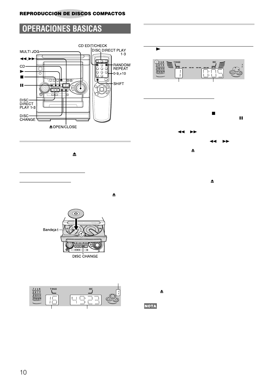 Operaciones basicas, Introduccion de discos, Reproduccion de discos | Aiwa NSX-AJ22 User Manual | Page 31 / 62