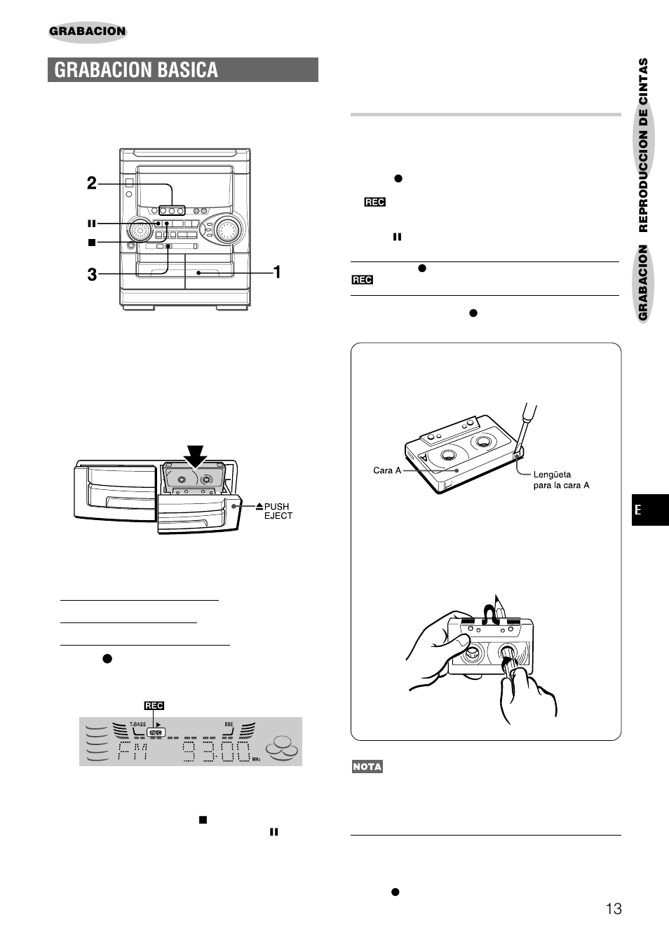 Grabacion basica, Insercion de espacios sin grabar | Aiwa NSX-AJ22 User Manual | Page 34 / 62