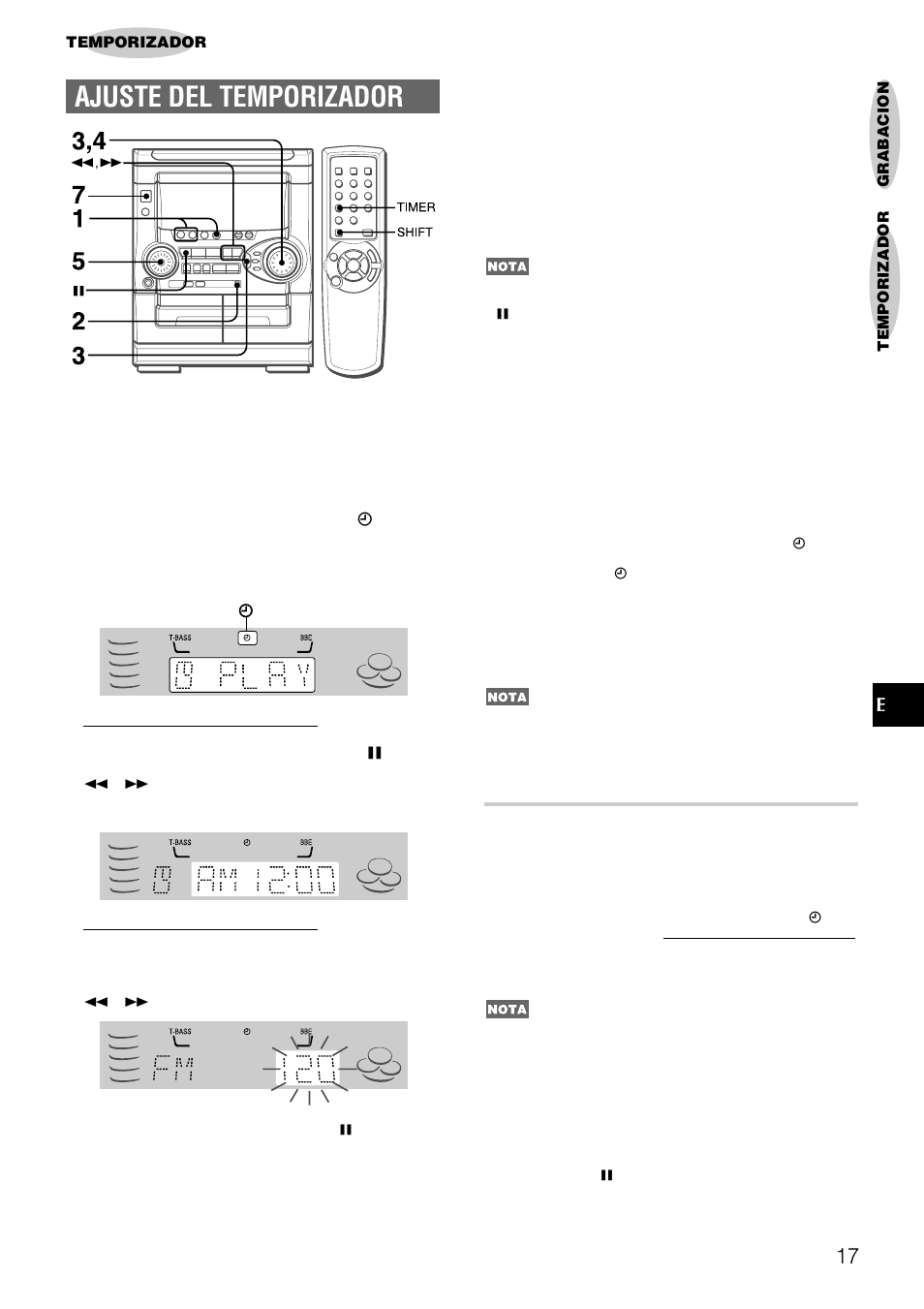 Ajuste del temporizador, Grabacion con temporizador | Aiwa NSX-AJ22 User Manual | Page 38 / 62